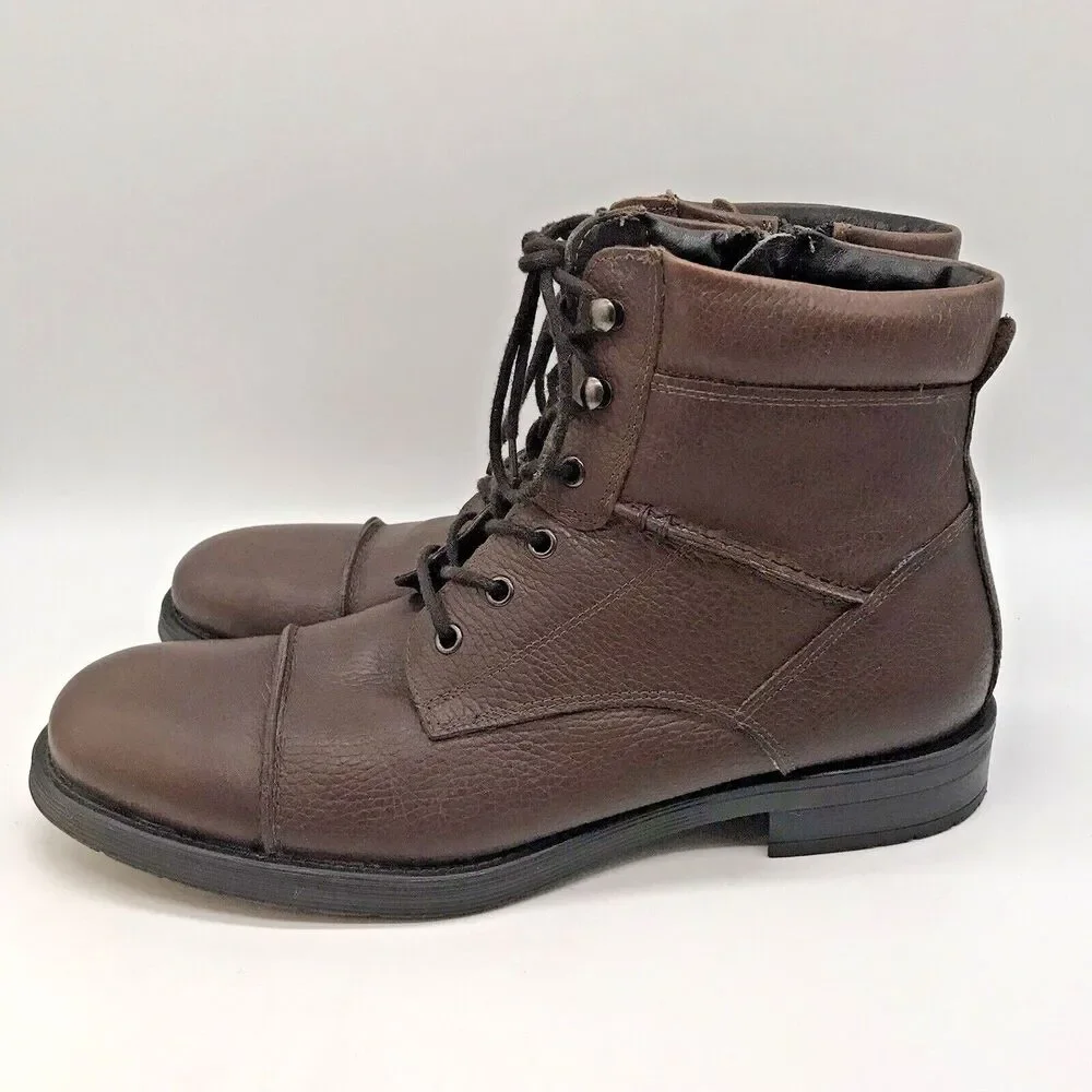 Alfani Lion 8046 Pebbled Brown Leather Lace-Up Fashion Boots Men's 10.5M Shoes